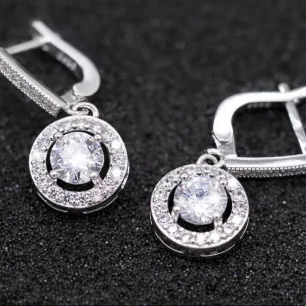 Silver Diamond Drop Earrings